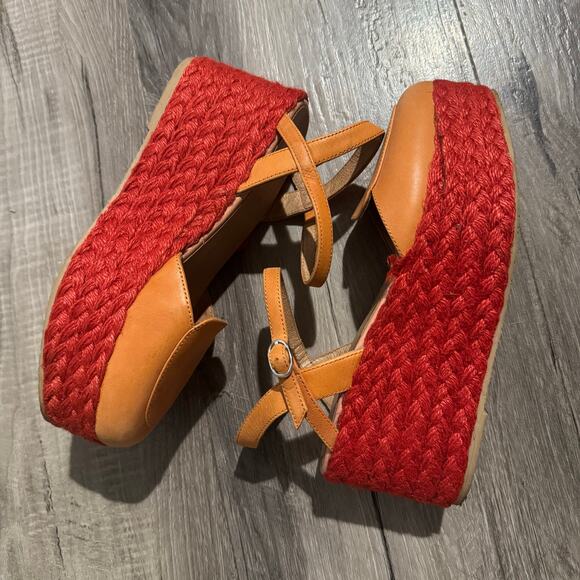 Jeffrey Campbell Red Braided Platform Wedge Sandals Leather Strap EU 37 US 7 - Picture 7 of 7